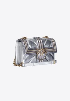 Bolso Pinko Mini Love One Laminado Bordado Plata para Mujer