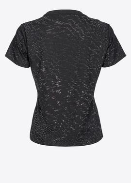 Camiseta Pinko Logos Brillos Negro para Mujer