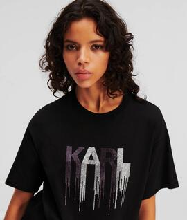 Camiseta Karl Logo Pedrería Negra para Mujer