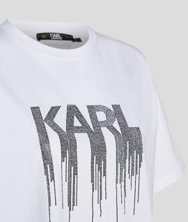 Camiseta Karl Logo Pedrería Blanca para Mujer