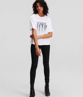 Camiseta Karl Logo Pedrería Blanca para Mujer