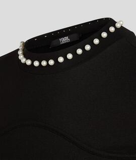 Top Karl Manga Larga Perlas Negro para Mujer
