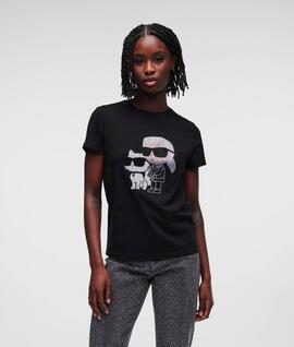 Camiseta Karl y Choupette Ikonik Negra para Mujer