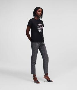 Camiseta Karl y Choupette Ikonik Negra para Mujer