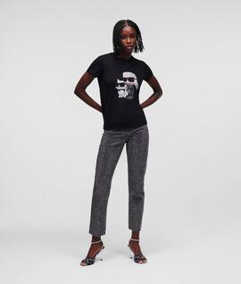 Camiseta Karl y Choupette Ikonik Negra para Mujer