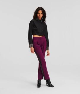 Camisa Karl Cropped Pedrería Negra para Mujer