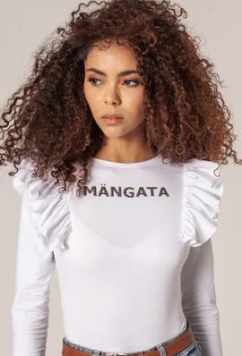 Body Bordado Mangato Mangata Volante Blanco para Mujer