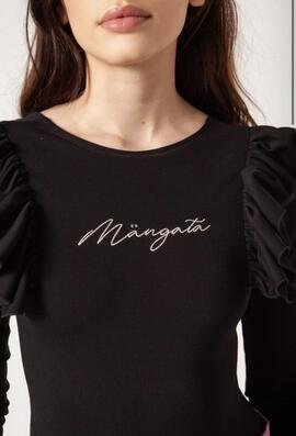 Body Bordado Mangata Volante Negro para Mujer