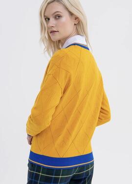 Jersey Fracomina Punto Amarillo Cuello Azul para Mujer