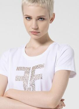 Camiseta Fracomina Logo Brillos Blanca para Mujer