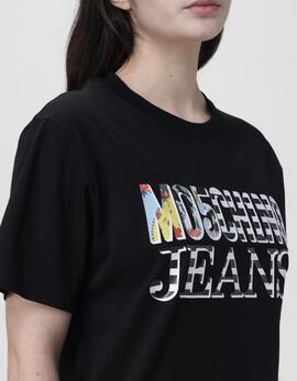 Camiseta Moschino Letras Multicolor Negra para Mujer