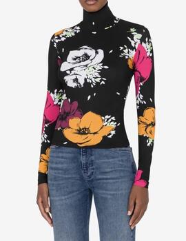 Jersey Moschino Cuello Alto Flores Negro para Mujer