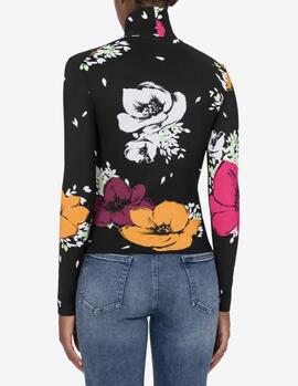 Jersey Moschino Cuello Alto Flores Negro para Mujer