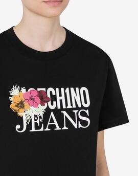 Camisetas Moschino Logo Con Flores Negra para Mujer