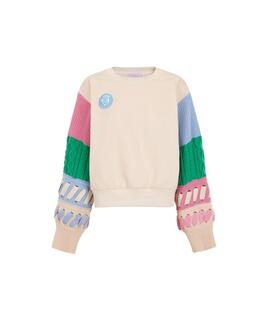 Sudadera Lecruel Manga Punto Beige para Mujer