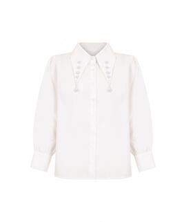 Camisa Lecruel Cuello Perlas Blanco para Mujer