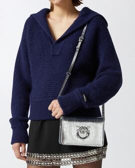 Bolso Pinko Love Click Metalizado Plata para Mujer