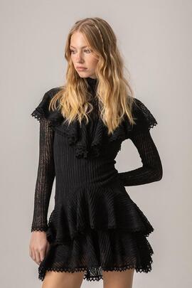 Vestido Highly Preppy Volantes Strech Negro para Mujer