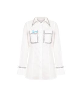 Camisa Lecruel Bolsillos Pedreria Blanca para Mujer