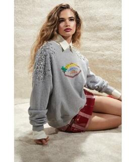 Sudadera Lecruel Pedreria Gris para Mujer