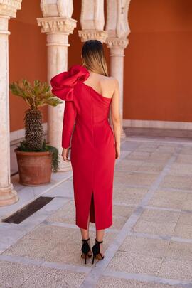 Vestido Cayma Nia Asimetrico Tafeta Hombro Rojo para Mujer