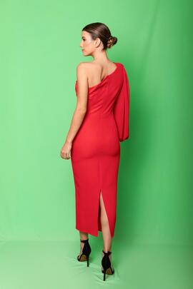 Vestido Cayma Manga Larga Gasa Rojo para Mujer