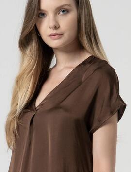 Blusa Fracomina Escote Pico Marrón para Mujer