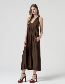 Vestido Fracomina Largo Satén Marrón para Mujer