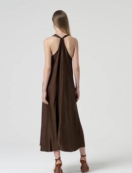 Vestido Fracomina Largo Satén Marrón para Mujer