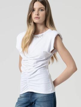 Camiseta Fracomina Cuello Brillos Blanca para Mujer