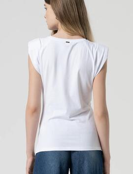 Camiseta Fracomina Cuello Brillos Blanca para Mujer