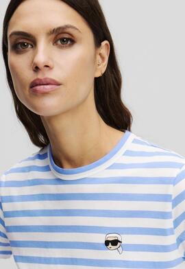 Camiseta Karl Stripe Boxy Raya Blanca/Azul