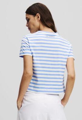 Camiseta Karl Stripe Boxy Raya Blanca/Azul