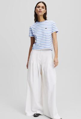 Camiseta Karl Stripe Boxy Raya Blanca/Azul