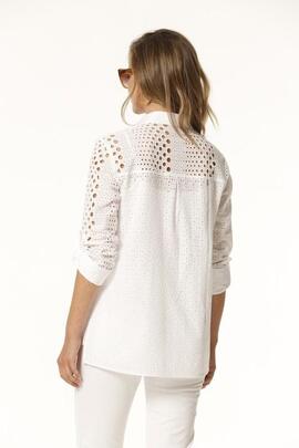 Camisa Oky Remis Bordado Algodón Blanco