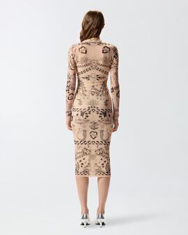 Vestido Pinko Estampado Tull Nude