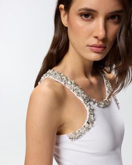 Top Pinko Canale Bordados Pedrería Blanca
