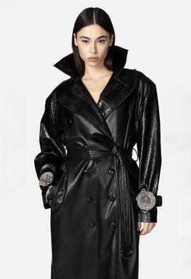 Trench Twenty Gizem Larga Piel Negro