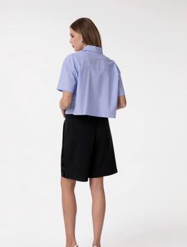 Blusa GaëLLE Paris Manga Corta Rayas Celestes