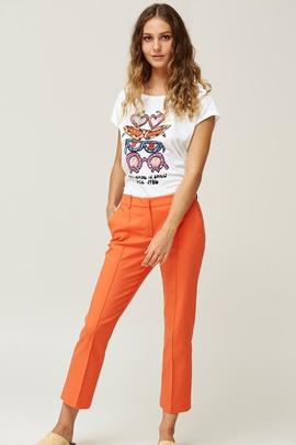 Pantalón Oky Campana-Algodón Stretch Naranja para Mujer