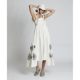 Vestido Zaitegui Esther Paneles Bordados Beige para Mujer