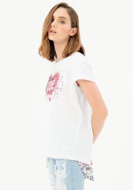 Camiseta Fracomina Lentejuelas Blanca para Mujer