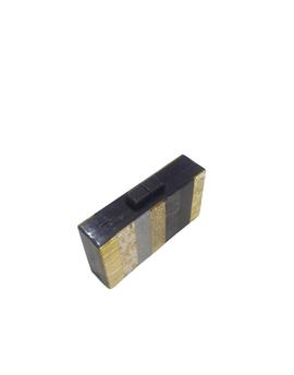 Clutch Rígido Negro Rayas Doradas y Negras para Mujer
