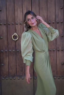 Vestido Seda y Color Amanda Verde para Mujer