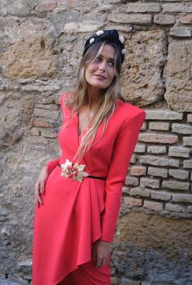 Vestido Seda y Color Peplum Rojo para Mujer