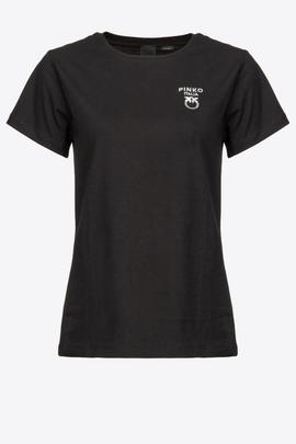 Camiseta Pinko con Mini Bordados Love Birds Negra para Mujer