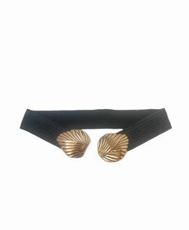 Cinturón Hoja Dorada Negro para Mujer