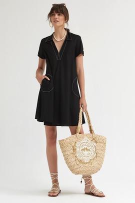 Vestido Evasé Oky Punto Granito Negro para Mujer