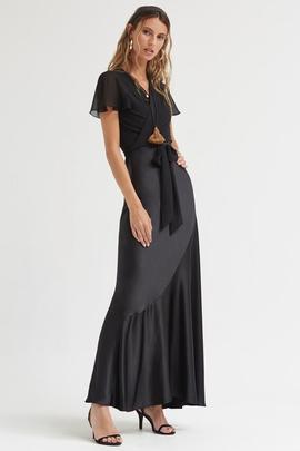 Vestido Largo Oky Tirantes Raso Negro para Mujer