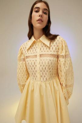 Vestido Isabelle Blanche Popelín Crochet Amarillo para Mujer